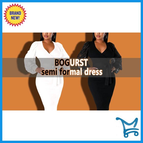 Bishop Sleeve Bodycon Midi Dress Semi Formal Elegant V Neck Work Wear - Picture 6 of 6